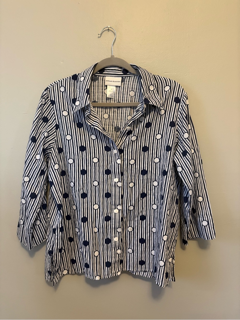 Alfred Dunner Navy & White Striped Polka Dot Button-Down Shirt